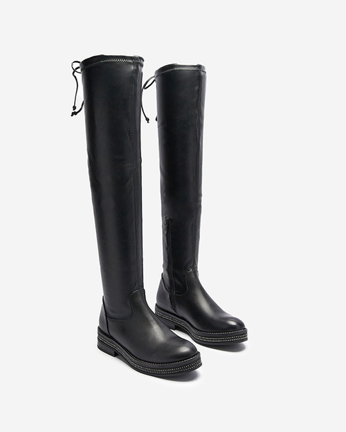 Жіночі ботильйони на плоскій підошві чорного кольору Sereii-Footwear