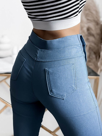 Сині жіночі штани-теггінг на ґудзиках - Одяг
