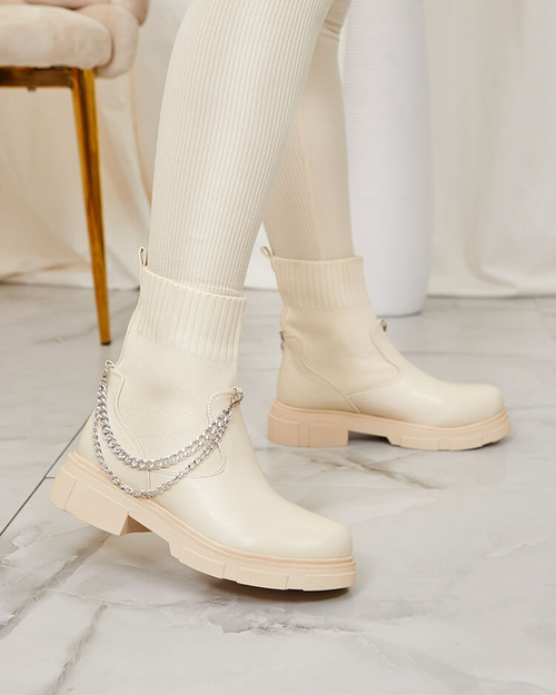 Бежеві жіночі черевики з верхом а'ля носок Foldaf- Footwear