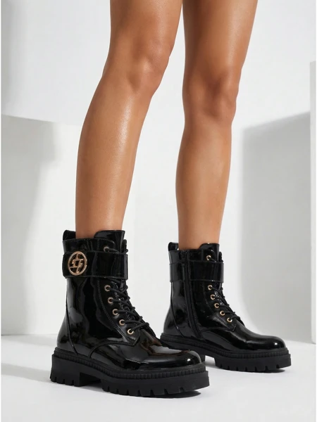 Lakované Botki Damskie eko skórzane Eulin