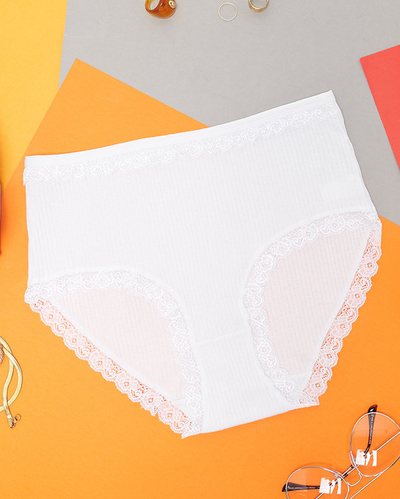 Жіночі білі бавовняні мереживні трусики PLUS SIZE - Нижня білизна