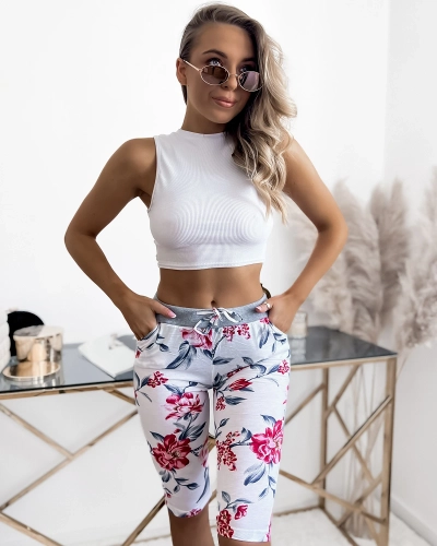 Біло-рожеві жіночі шорти 3/4 з принтом PLUS SIZE - Одяг