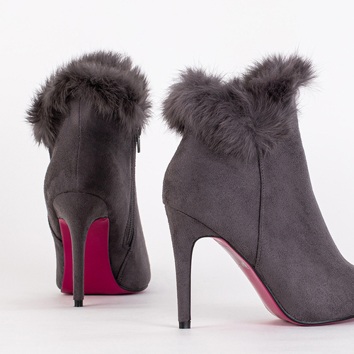 Сірі жіночі ботильйони на високих підборах з хутром Тіто