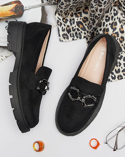 Чорні жіночі мокасини з еко замші з орнаментом Ihetri- Взуття