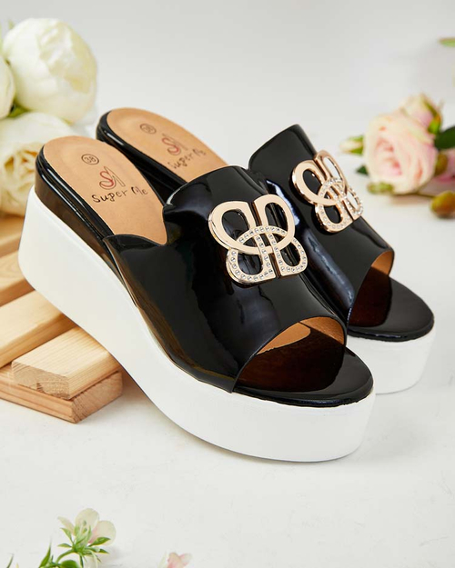 Royalfashion Лаковані жіночі шльопанці на підборах Sailla