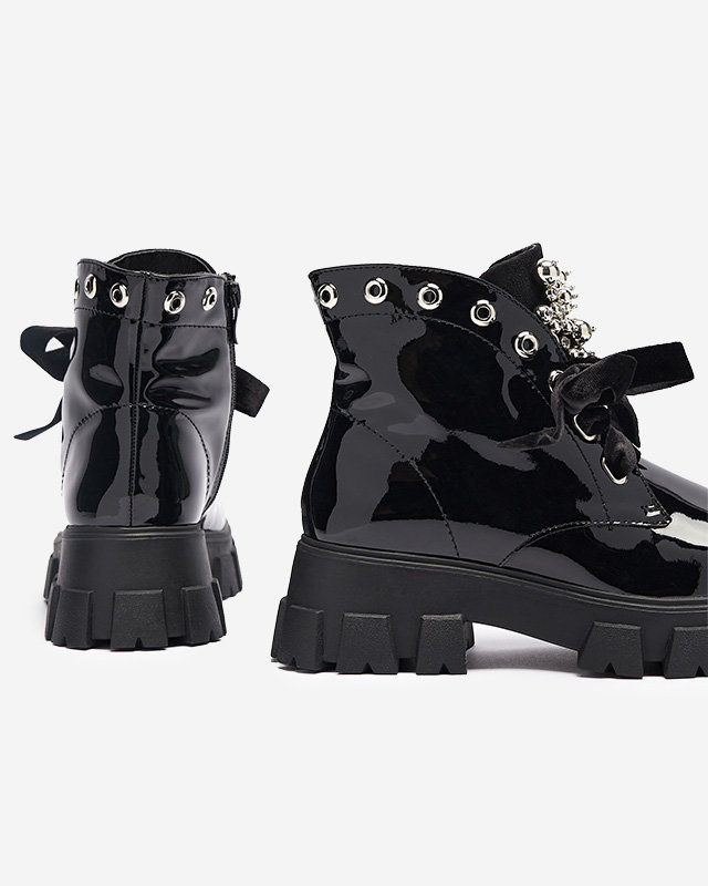 Dámské černé lakované boty Selpo- Footwear