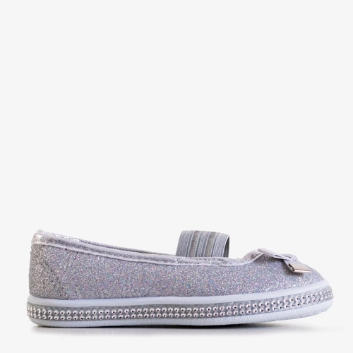 OUTLET Дитячі срібні парчеві балетки з бантом Tryfonia - Взуття