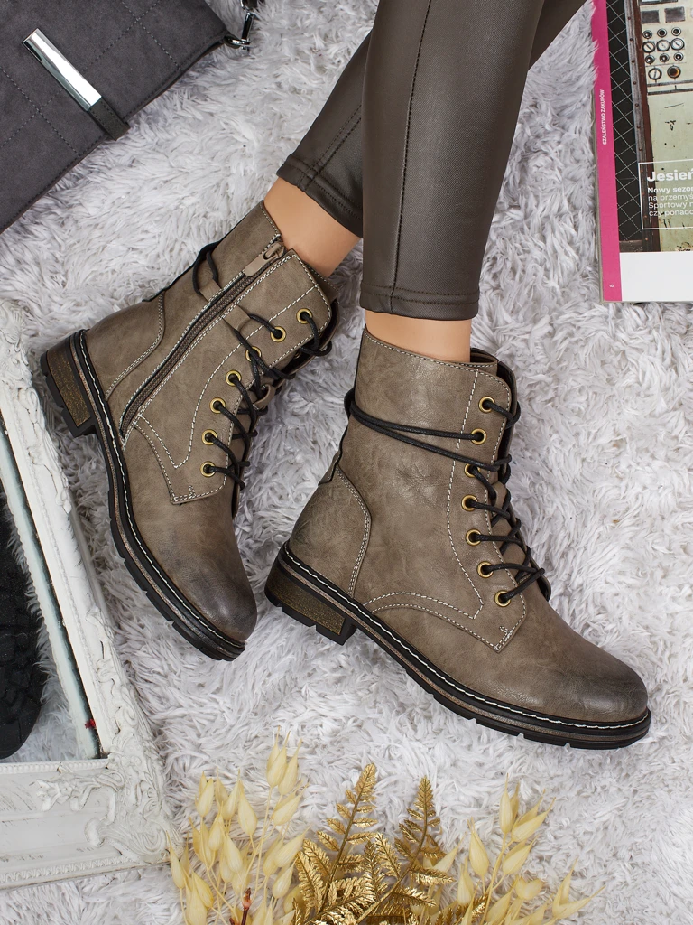 Eko kožené šněrovací dámské kotníkové boty Ravonna