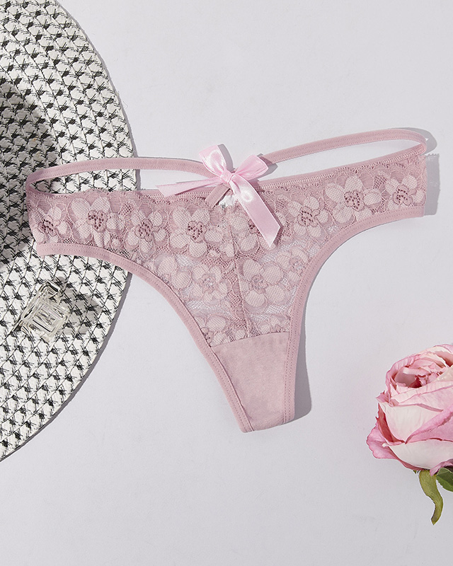 Světle růžové krajkové kalhotky tanga pro ženy- Spodní prádlo