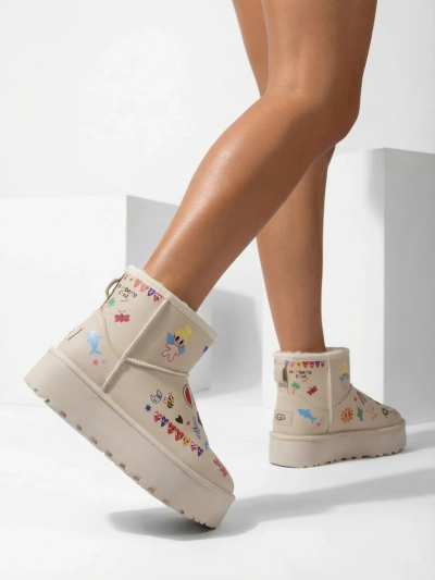 Boty Lemuria - Krémové Sněhule Doodle na Silné Podrážce Furrini