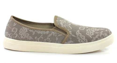 Szare, sportowe tenisówki slip on w kwiaty - Obuwie