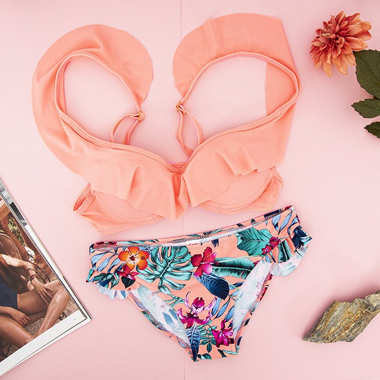 Oranžové květinové plavky - Spodní prádlo