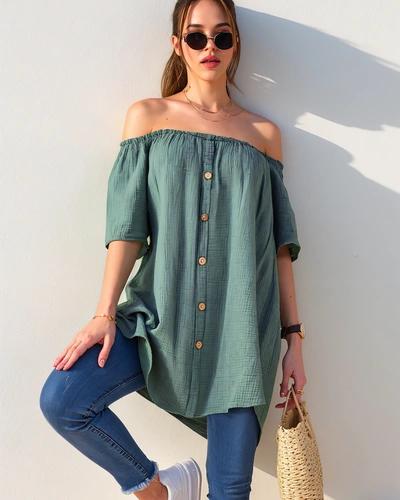 Royalfashion Bavlněná dámská blůza a'la španělská s dekorativními knoflíky