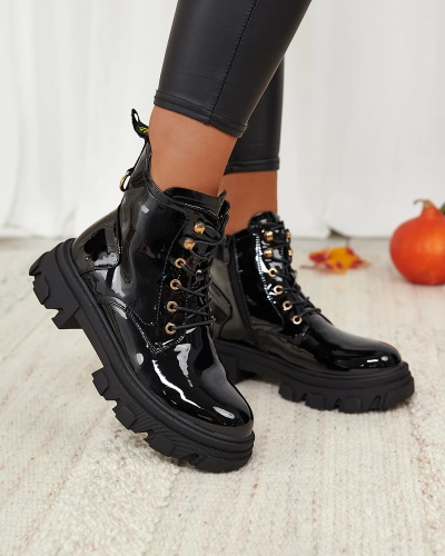 Royalfashion Чорні лаковані утеплені жіночі черевики Setogia