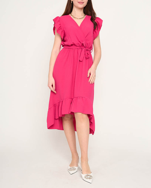 Жіноча сукня кольору фуксії з рюшами