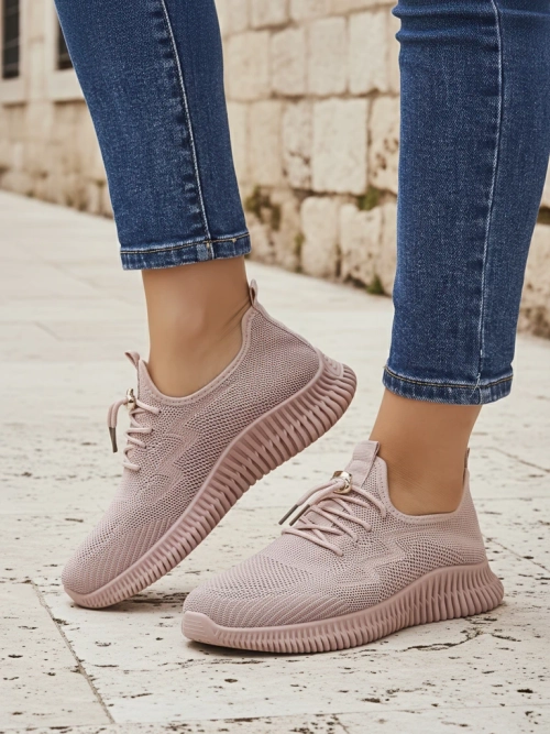 Aurelia Rosa – жіночі спортивні туфлі Royalfashion з тканини, рожеві, плоский каблук