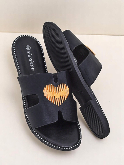 Royalfashion Dámské žabky na ploché podrážce Heart Chic