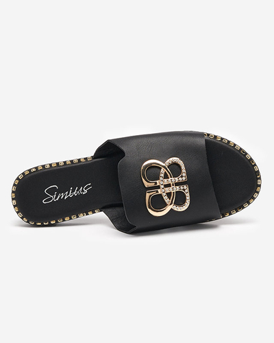 OUTLET Černé dámské pantofle se zlatým ornamentem Silobi- Footwear