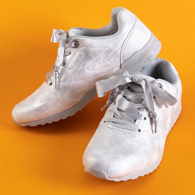 Světle šedé dámské brokátové sportovní boty se stuhou Simoli - Obuv