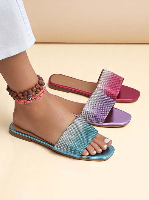 Royalfashion Жіночі шльопанці з цирконами ShinyGlow