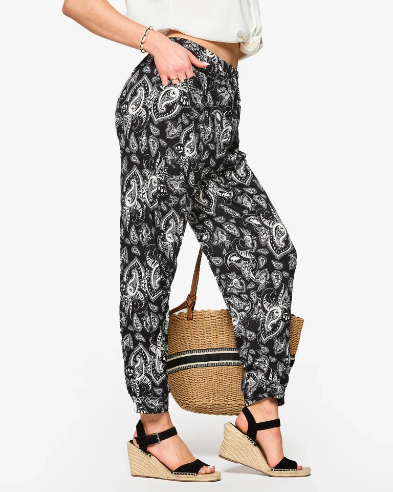 Vzorované černobílé dámské látkové kalhoty a'la alladins PLUS SIZE- Oblečení