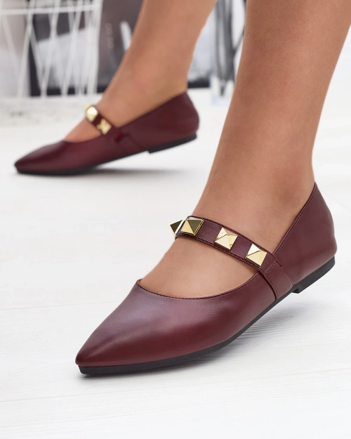 Бордові жіночі балетки на плоскому каблуці з шипами Dejika - Взуття