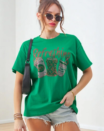 Royalfashion Dámské bavlněné tričko s potiskem kamínků