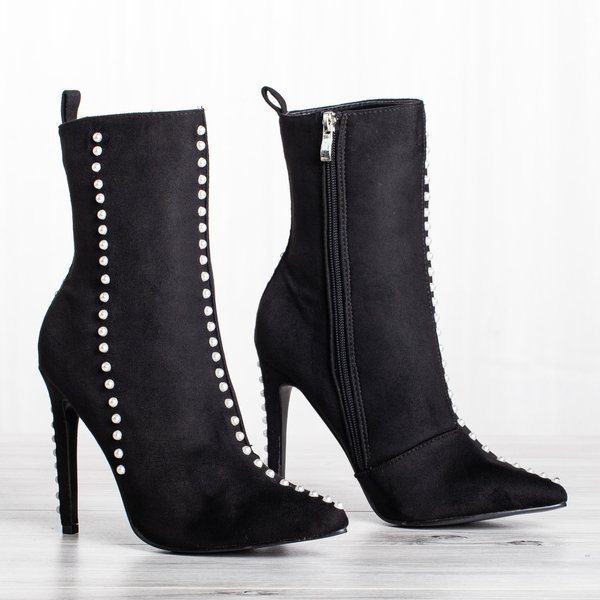 Černé boty na vyšším podpatku s perlami Sinini - Obuv