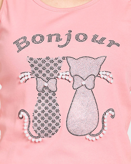 Рожевий топ з цирконами та перлами