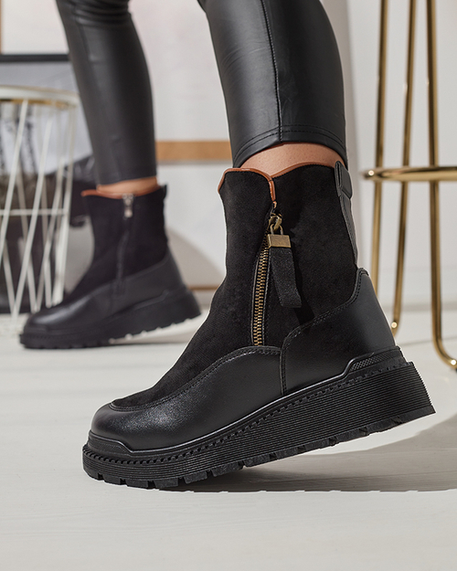 Чорні жіночі черевики на плоскому каблуці Mefina- Взуття