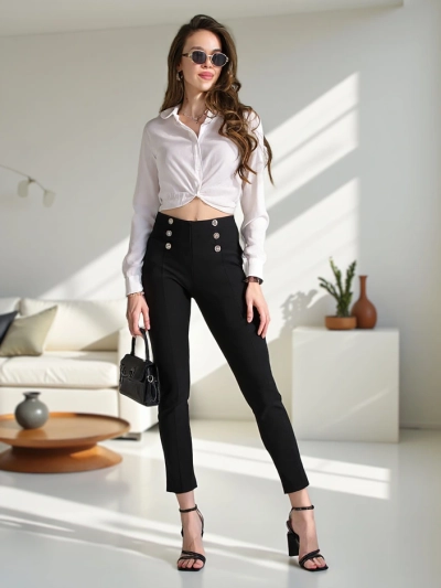 Royalfashion Dámské treggingy s dekorativními knoflíky