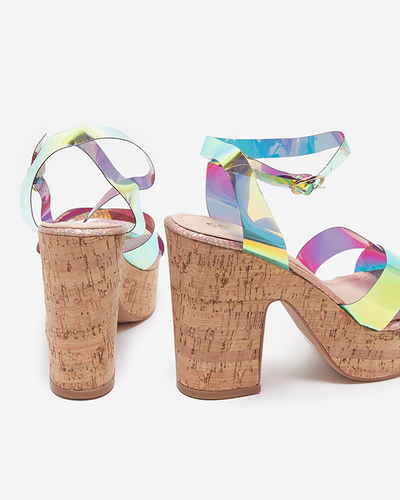 Růžovo-zlaté dámské holografické sandály na sloupku Tenssy - Footwear