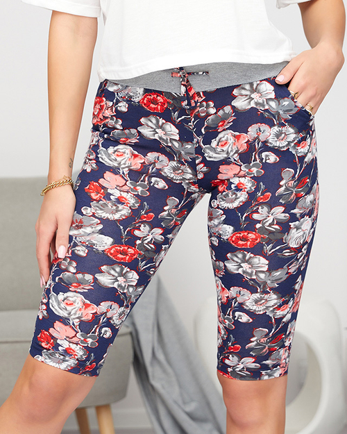 Жіночі шорти 3/4 з малюнком, темно-сині та червоні PLUS SIZE - Одяг