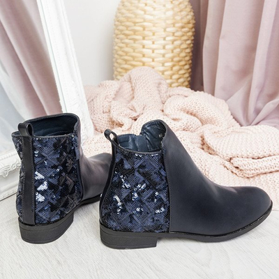 Granatowe botki z cekinami Pajetka - Obuwie