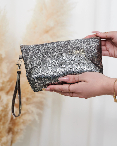 Royalfashion Dámská stříbrná lesklá kosmetická taška s potiskem