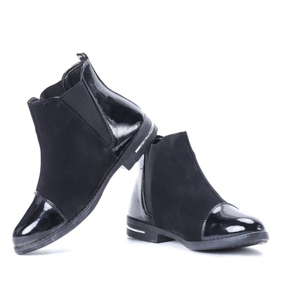 Czarne botki zamsz/skóra ekologiczna - Obuwie