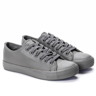 Szare trampki z eko-skóry - Obuwie