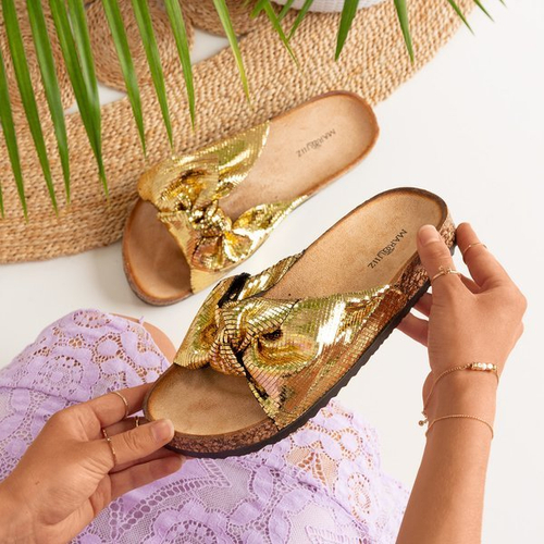 Золоті жіночі тапочки з бантом Isydora - Взуття
