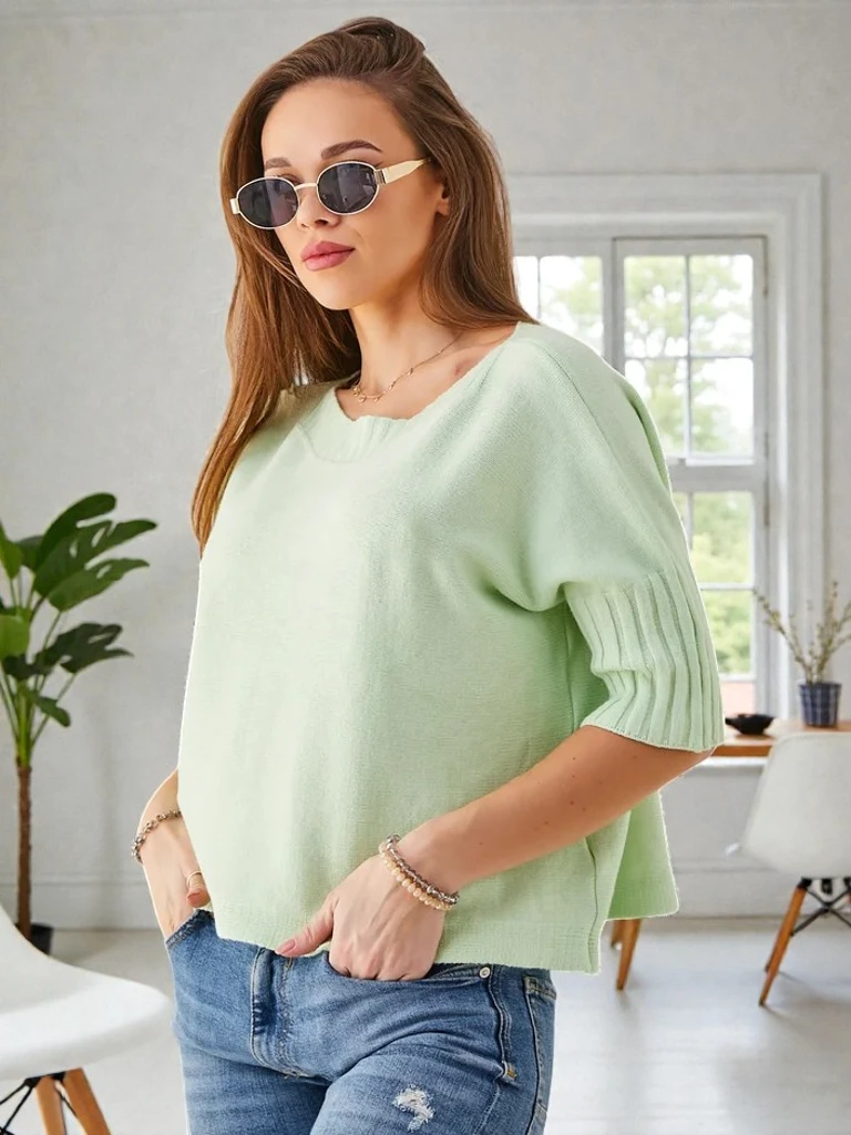 Royalfashion Dámský viskózový svetr s krátkým rukávem