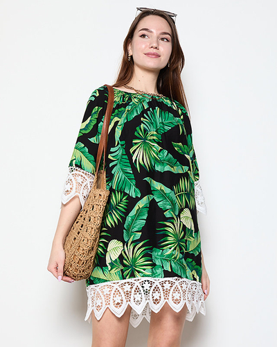 Dámská černá halenka s listy PLUS VELIKOST - Oblečení