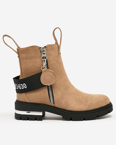 Royalfashion Hnědé kozačky z ekokůže s páskem a zipy Redmisala