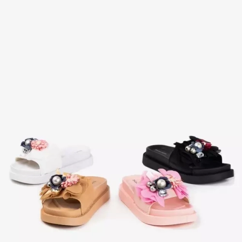 OUTLET Світло-коричневі жіночі тапочки з квітами Mistera - Взуття