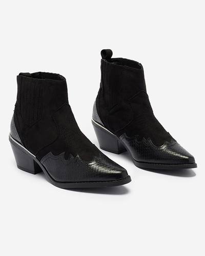 Černé eko semišové kovbojské boty na nízkém sloupku Zirras - Obuv