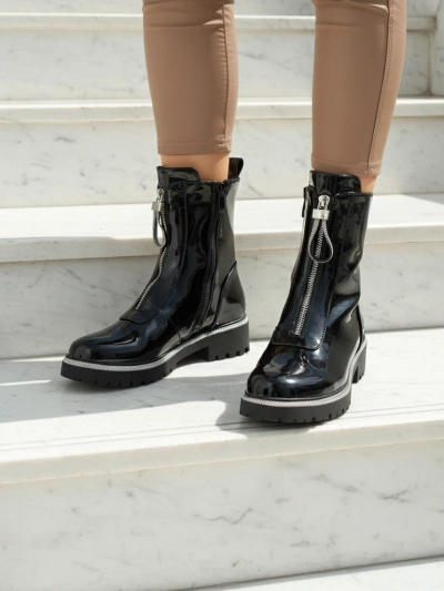 Lakované eko kožené dámské kotníkové boty s цирконами Nuvina