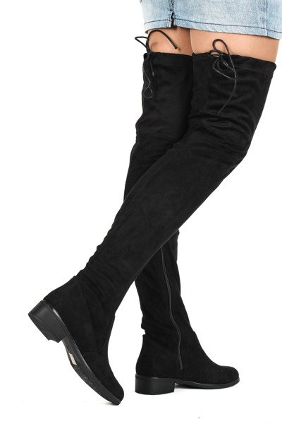 Czarne, zamszowe kozaki - Obuwie