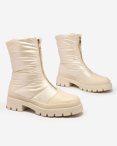 Royalfashion Dámské kozačky Tainve Beige na plochém podpatku
