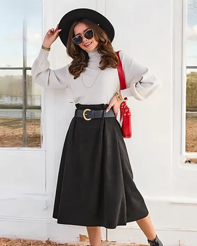 Dámská midi sukně značky Royalfashion v podání semiše