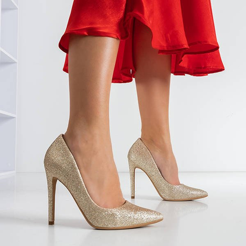 Золоті туфлі на підборах з мерехтливим покриттям Jeny