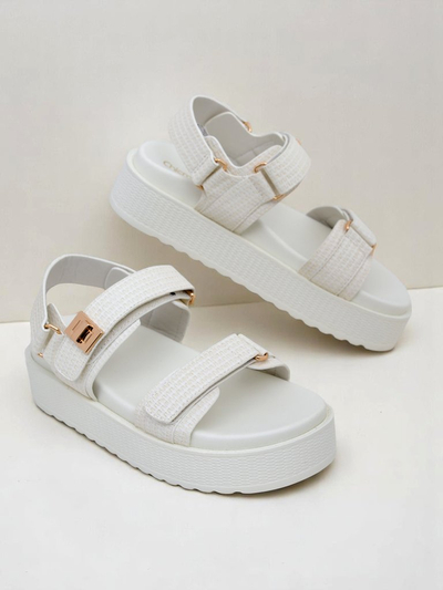 Royalfashion Kallisto – Bílé dámské sandály na platformě, ekologická kůže