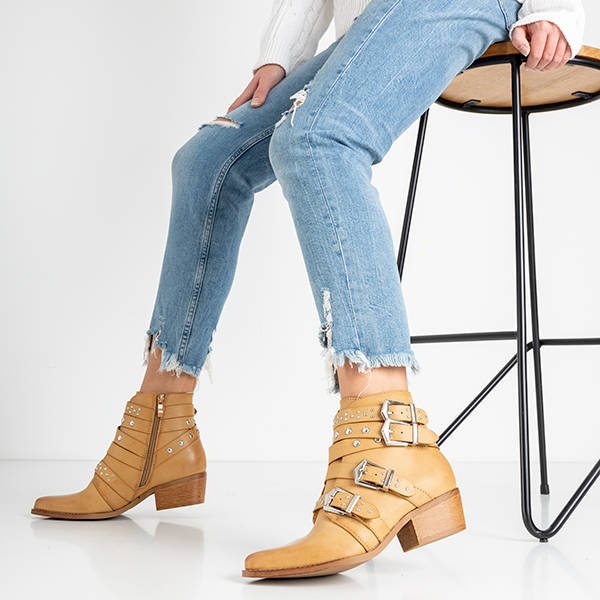 Světle hnědé dámské kozačky s kamínky Laurentiae-Footwear